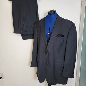 Lauren Ralph Lauren Mens Blue Gray 2pc Wool 2-Button Pleated Pants Suit 48Lx43L